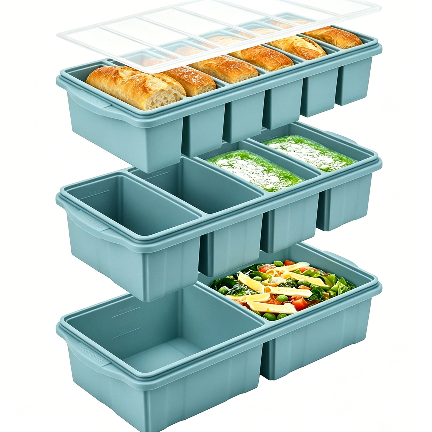 Meal Prep Oatmeal - Silicone Freezer Tray with Lid, Divided