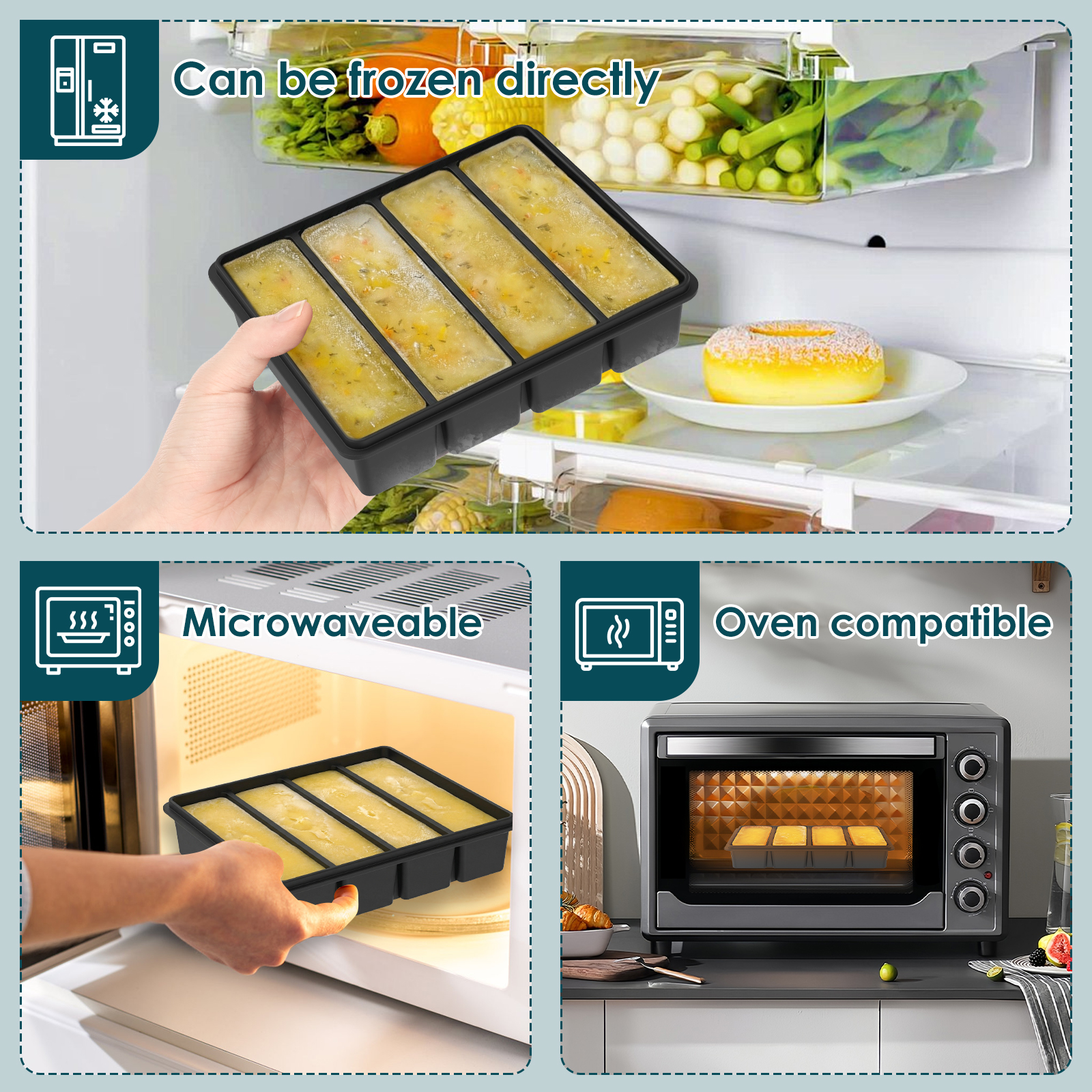 4 Pack Silicone Freezer Tray w – Meal Prep Oatmeal Bewertung und Preis